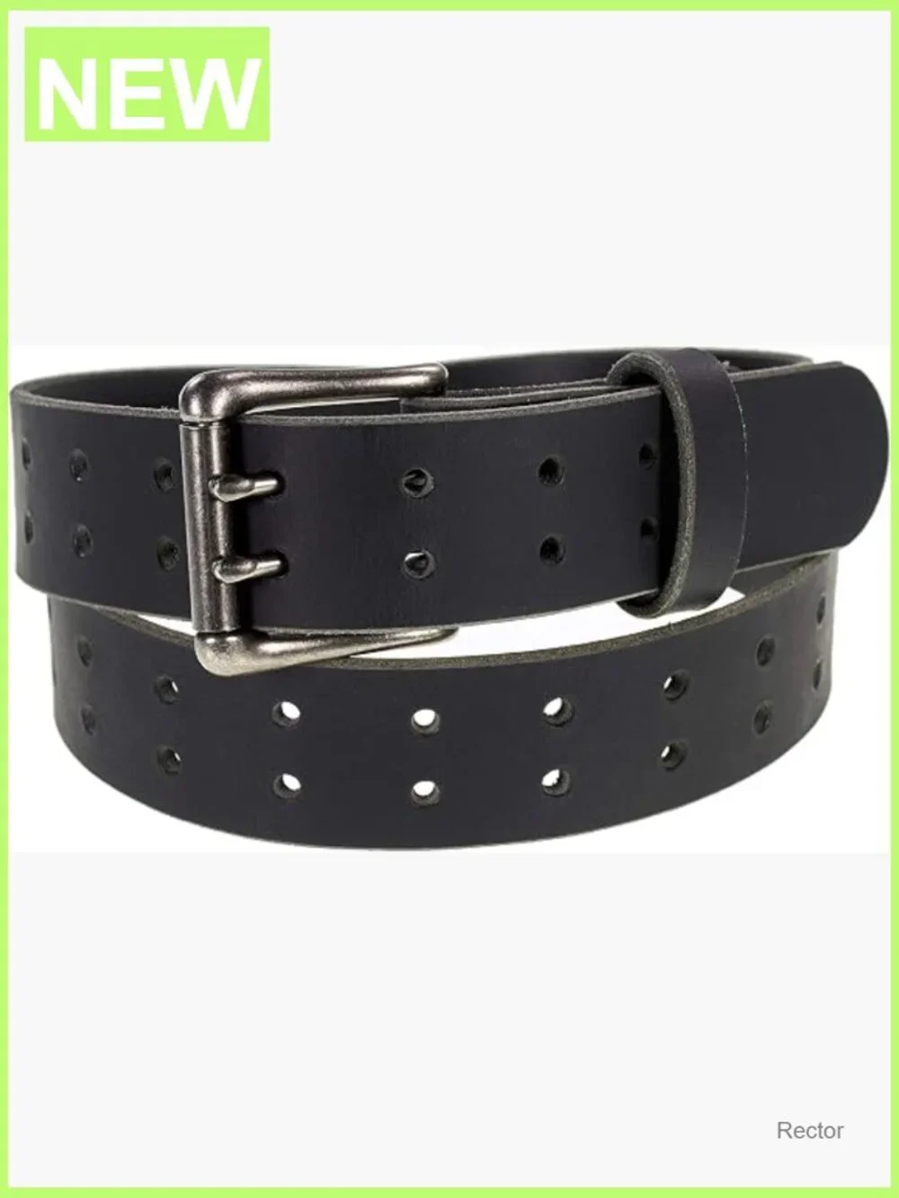 Men's Classic Leather Belt, Double Prong Retro Style, Antique Nickel Buckle, 1